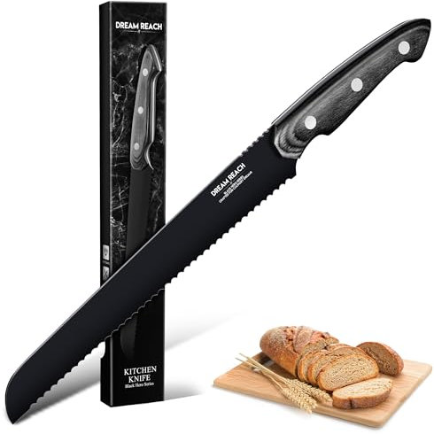 Dream Reach Brotmesser mit Wellenschliff - Profi Brotmesser Full Tang Brotschneidemesser Extra Scharfe mit Ergonomischem Griff zum Schneiden von Baguettes, Sandwiches, Bagels, Kuchen Früchten