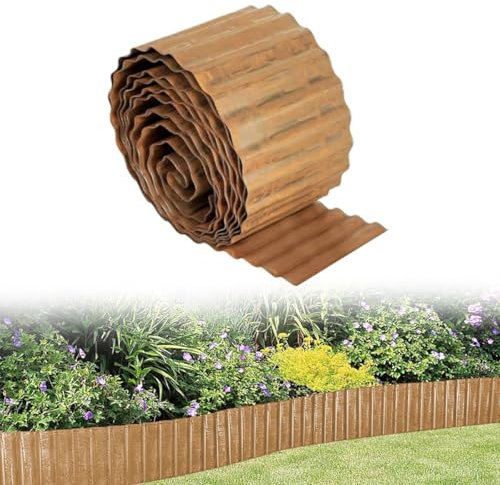 Rasenkante aus Metall, 12 m (L) x 15 cm (T), Garteneinfassung, stabil, gewellt, verzinkt, Hochbeet, DIY für Hof, Blumenbeete