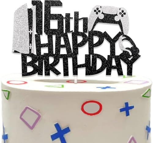 DazzJoy Glitter Gaming Tortendeko für 16. Geburtstag Junge,Sweet 16 Tortendeko Gamer,Cake Topper Geburtstag 16 für Gamer