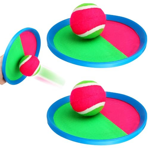 Balle Raquette Scratch Jeux Lancer et Attraper Jeu de Balle Jeu Exterieur Enfant Lancer Catch Ball Jouet Raquette De Plage 2 Pagaies et 2 de Balle à Attraper Velcro Cadeau
