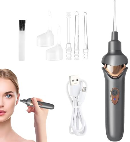 Ear Suction Wax Remover Soft and Comfortable Ear Vacuum Cleaner with LED Earwax Remover Tool Low Noise and Rechargeable for Earwax Removal (Gray)