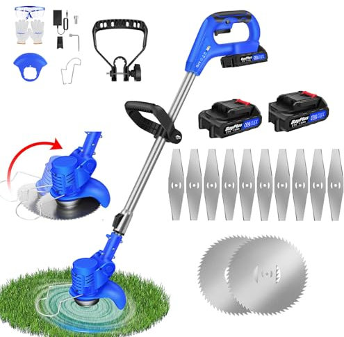 Cordless Strimmer 21V,Telescopic Lightweight Grass Trimmer with 90° Head pivots，Grass Trimmer Lawn Edger,2 Battery,Electric Garden Strimmer Grass Cutter for Lawn Edger Pruning Weed