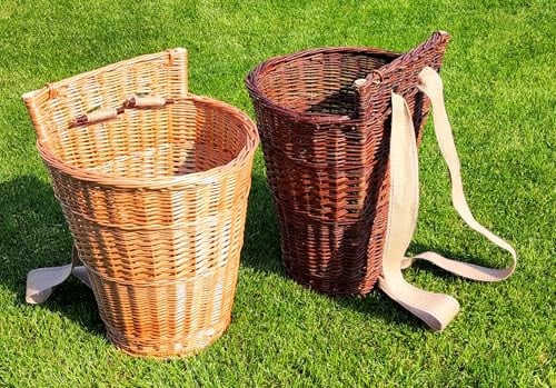 Rückentragekorb aus Weide – Handgeflochten & ergonomisch – Natur oder lackiert – 60x44x37 cm – Jutegurte – Holzkorb, Pilzkorb, Deko, Mittelalter, Garten WIKLER