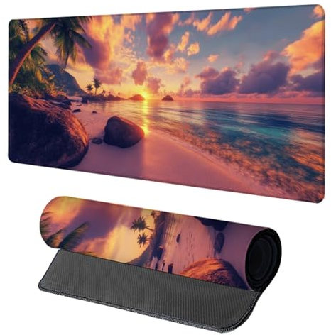 Tapis de Souris XXL Coucher De Soleil, Tapis de Souris 1200x600x3mm, Gamer Mouse Pad avec Coutures sur Les Bords, sous Main Bureau Gamer, Gaming Accessoire, Clavier Pad Gaming, pour PC, Rose G-4603