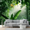 Fotomurales Selva tropical con plantas verdes Papel Tapiz Moderno 400 x 280 cm Papel pintado tejido no tejido coración Pared corativos Sala Living Oficina Dormitorio Verde Amarillo