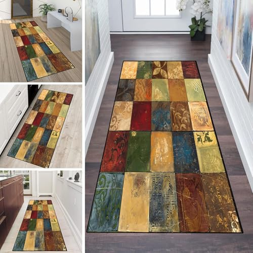LUMIPAP Läufer Teppich Lang Flur rutschfest Waschbar Küche Korridor Teppichläufer 80X200cm Lange Teppichmatten Küchenläufer Wohnzimmer Anpassbare Küchenteppich,Traditionelles Plaid