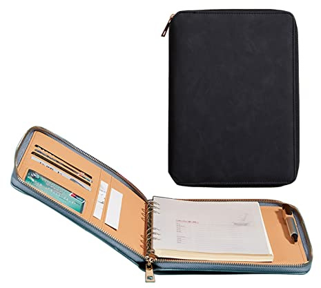 Konferenzmappe A5 Schreibmappe Leder Dokumentenmappe Mit Reißverschluss Geschäfts Organizer Mit Schreibblock Kartenhalter Stifthalter Für Damen Herren