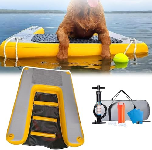Deck Floating Pad Yellow Floating Dog Ramp for Small Boats Yacht Docks Platform, Swimming Pool Floating Ladder with Non-slip Surface