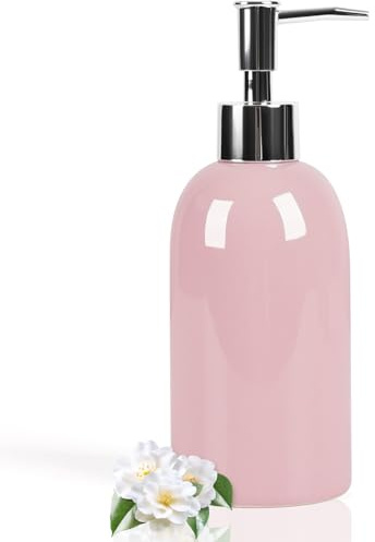 Natheeph Soap Dispenser for Bathroom/Kitchen Fill Hand Soap/Dish Soap, 14OZ | Soap Pump Dispenser Bottle, Ceramic Soap Dispenser Refillable Shampoo/Lotion/ Liquid/Detergent for Bathroom/Kitchen (Pink)