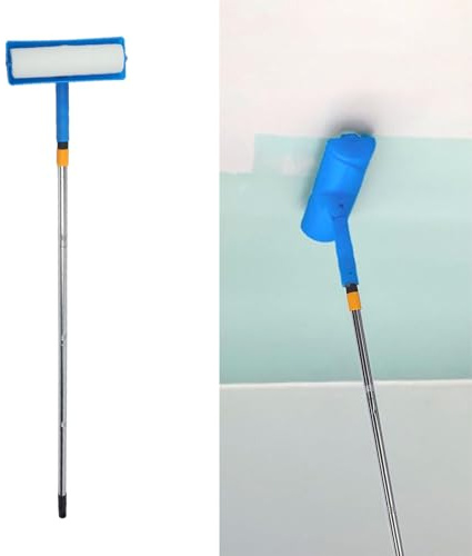 Deckenfarbroller 10 Zoll aus ABS und Edelstahl mit Spritzschutz und verstellbarem Griff Farbroller Pinsel mit Stützhalterung für Decken und Wände