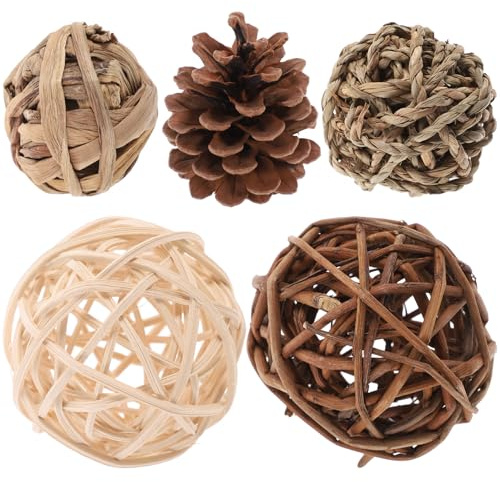 SEWACC 5 pièces Jouets à Mâcher pour Lapins et Petits Animaux Boules Tressée Molaire pour Hamster Cobaye Chinchilla Protection Dents et Comportement Mâchonnement