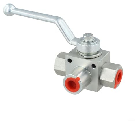 3-Wege-Hydraulik-Kugelhahn, 500 bar, Absperrventil für Hochdruck-Wasser-, Öl-Gas-Systeme mit G1/10.2 cm bis G3/10.2 cm für Gewinde (G1/4)