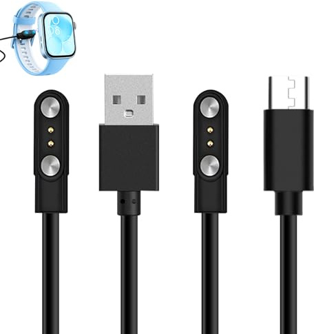 gsgfuis 2 piezas de cable de carga para reloj inteligente, cable USB magnético para reloj inteligente, 2 pines, cable de carga USB para accesorios de reloj inteligente, distancia entre contactos de