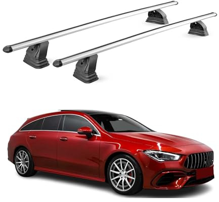 OMAC Aluminium Dachträger Querträger für Mercedes CLA Shooting Brake X118 2019-2026 – TÜV/DIN 75302:2019 – Abschließbar – T-Nut – Max. 75 kg – 2 Stangen – Silber