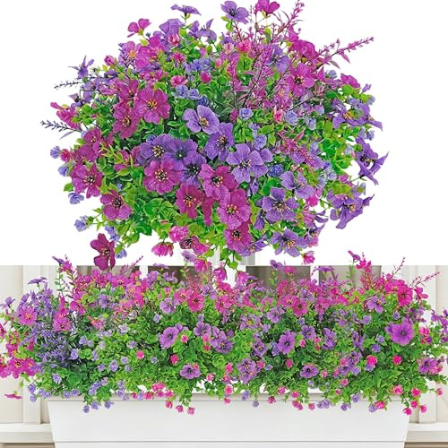 LuckyCao 10 Bündel Kunstblumen Wie Echt Outdoor Künstliche Blumen Balkon Deko Balkonpflanzen Wetterfest Plastikblume Frühlings Deko Sommer Blumenstrauß Draußen Mischen Für Topf Blumenkasten Garten