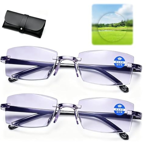 2 Stück Brille Die Sich Automatisch Der Sehstärke Anpasst | Autofokus Brille mit Selbsteinstellung, Intelligente Zoom Blaulichtfilter Lesebrille von Nah Und für Herren Damen