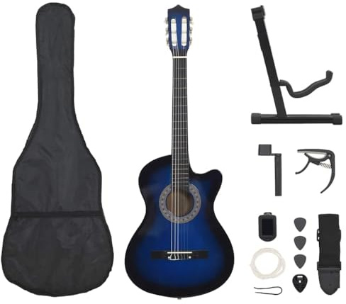 Ziaphsol Lot de 12 guitares western de 96,5 cm avec corps en bois de tilleul, cordes en nylon, capodastre, accordeur, médiator et sac pour débutants, enseignement, exercice et performance
