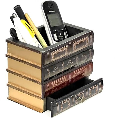 Bellaa 20591 Stiftehalter Schreibtisch Organizer Caddy Boden Aufbewahrung Schublade Antik Vintage Ästhetische Bibliothek Bücher Dekoratives Design Bauernhaus