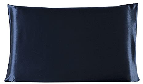 sourcing map Seidenkissenbezug 19 Momme Maulbeer Seide Kissenbezug mit Reißverschluss Kopfkissenbezug Marineblau 36x51cm