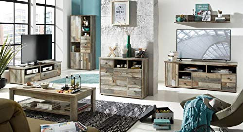 Froschkönig24 Wohnzimmer Komplettset Bonanza Wohnkombination Set Wohnwand Driftwood Nachbildung