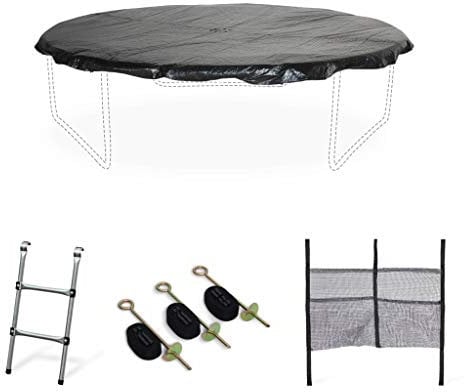 Alice's Garden - Pack Accessoires pour Trampoline Ø 250cm Pluton/Gémeaux/Pluton Inner - Échelle. bâche de Protection. Filet de Rangement pour Chaussures et kit d’ancrage