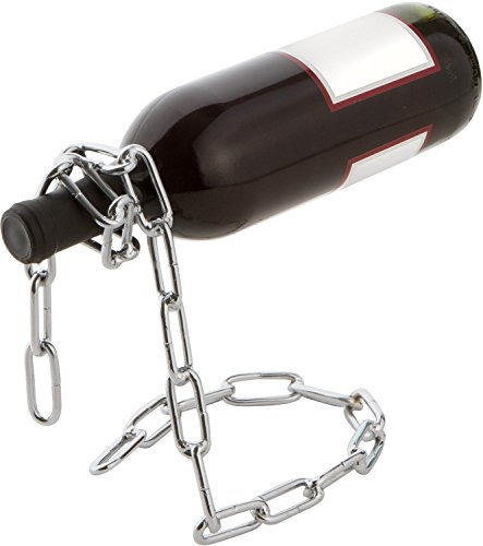 Fantes, catenella di sospensione porta bottiglia di vino, realizzata in acciaio inox, adatta come decorazione di cucina e casa e ottima come regalo Silver