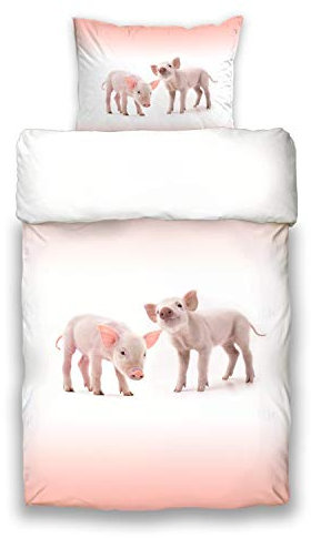 Schwanberg Bettwäsche Piggy Rosa Ferkel Schwein Renforcé, Größe:135 cm x 200 cm