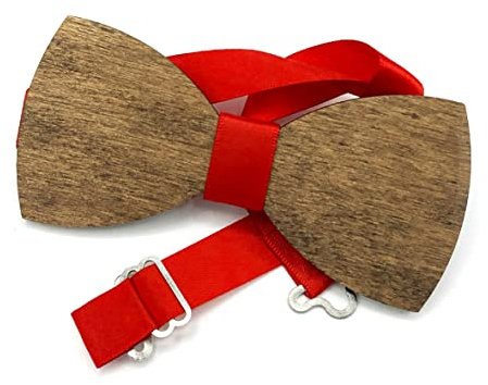LASERO' Holzfliege Herren - Rot Fliege Holz Herren - Fliege Männer oder Kinder Verstellbar für Hochzeitsfest, Jubiläum, Geburtstag, Weihnachten