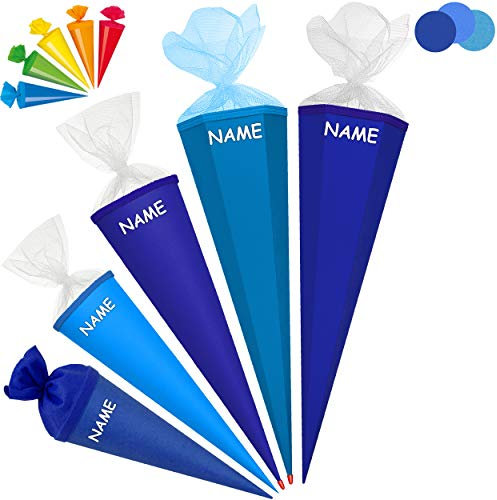 alles-meine.de GmbH Set_ Schultüte - Rohling - dunkel BLAU - kräftiges königsblau + 5 kleine Zuckertüten - 85 cm - 6 eckig - incl. Name - Tüllabschluß - mit/ohne Kunststoff SPI..