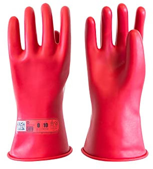 CATU Guanti isolanti elettrici, corti, Classe 0, 1000V, T.8, rosso