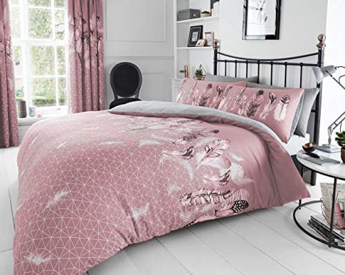 GC GAVENO CAVAILIA Feather Duvet Cover, Polycotton King Size Bedding Sets, Reversible Quilt Cover With Pillowcases, Pink, 3 Pieces