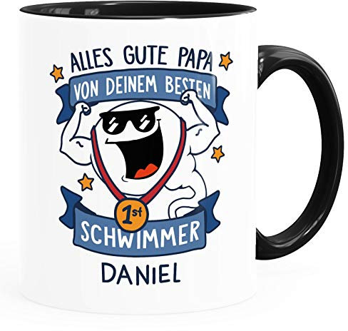 MoonWorks® personalisierbare Tasse Alles Gute Papa von deinem besten Schwimmer anpassbarer Name Spermium Geschenk lustig schwarz Keramik-Tasse
