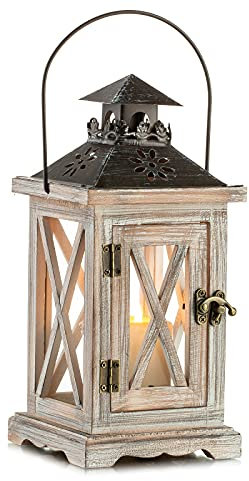 Romadedi Farolillos Vela Madera Decorativo - Faroles Vintage 28 cm Portavelas Decoración Navidad para Hogar Jardin Mesa Patio Decorativas Rustica, Natural