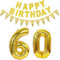 Luftballons Zahl 60 gold + Happy Birthday Girlande + banner Folienballon 60.Geburtstags deko frau mann ballons 60 Jahre Geburtstag deko frauen Zahlenballon 60 Geburtstag dekoration Männer frau(60)