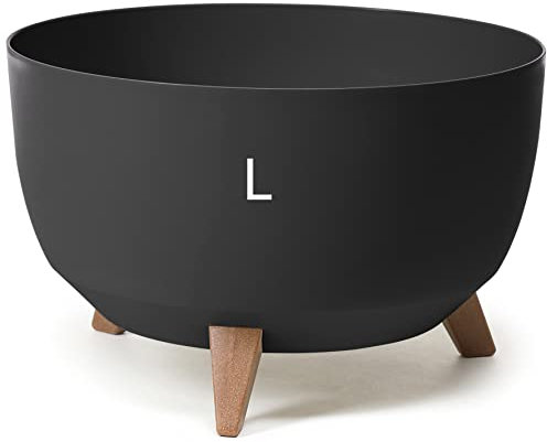 MELTOM Blumentopf mit Füßen aus Kunststoff Schale Rund mit Einsatz Kräutertopf (Schwarz, L - 40 cm)