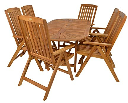 Rattanland | Gartenmöbel Set Bristol mit 6 Stühlen Bristol - Exotenholz, Akazie mit FSC-Zertifikat (Keine Kissen), 195 x 90 x 72 cm Tisch, (GSB66)