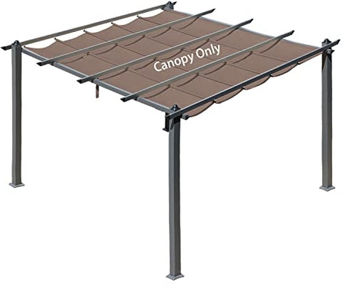 Aoodor Replacement Pergola Replacement Canopy Retractable Shade Brown Fabric - 10 x 10 ft