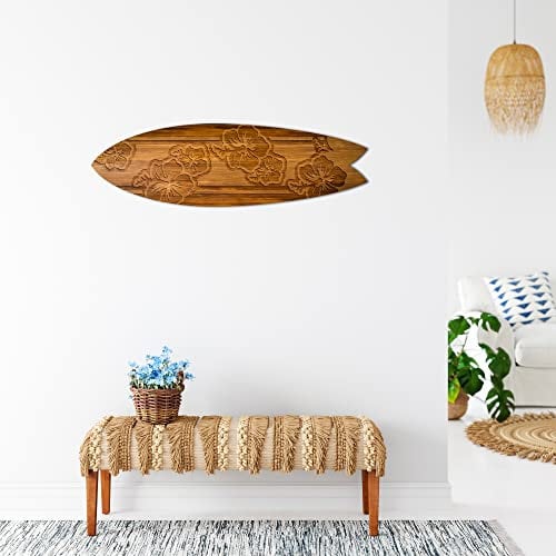 DECLINA Dekoratives Surfbrett, Alu-Dibonddruck, Wanddekoration, Surfbrett, Deko, Irisblüte auf Holz, 100 x 30 cm