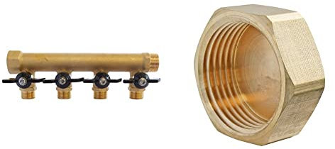 Somatherm For You 3540730010407 Collecteur Mini vanne 4S 20/27 DIY Laiton intégrées-4 départs 15/21-Entrée Femelle 20/27-Sortie Mâle, Aucun & Bouchon laiton femelle 20/27