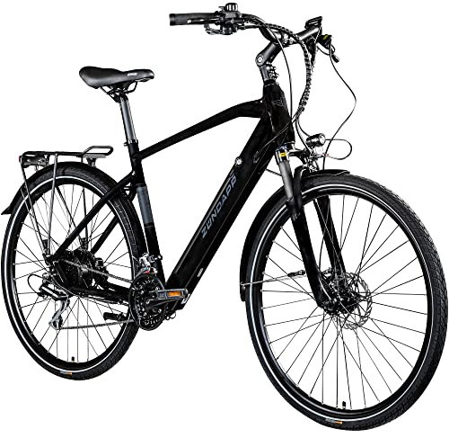 ZÜNDAPP Ebike Herren 28 Zoll Trekkingfahrrad | E Bike 24 Gänge 160-185 cm Elektro Fahrrad | E-Bike Elektrofahrrad mit hydraulischen Scheibenbremsen | Z810 (grau/schwarz, 52 cm)