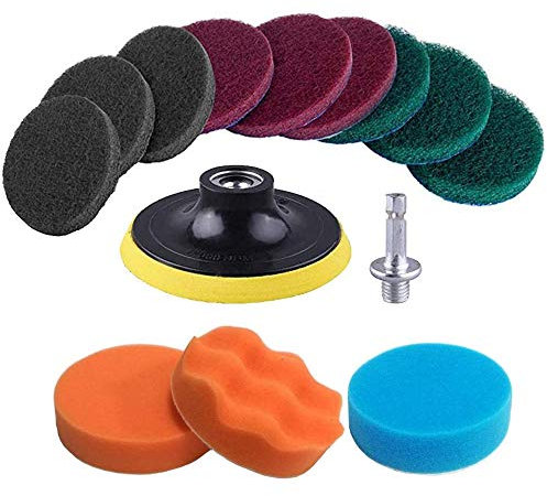 13 Pieces Drill Scrubber Brush Scouring Pads & Sponge Cleaning Kit - All Scrubbing Cordless Drill