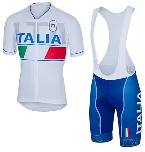 2022 Pro Team ITALIA White Radtrikot Set für Herren, atmungsaktives MTB Radtrikot Trägerhose Kits GEL Paddad (XL)