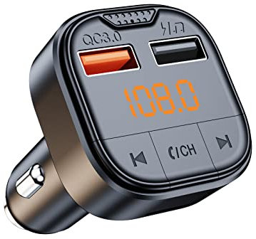 Bluetooth Car Adapter, Bluetooth FM Transmitter for Car, QC3.0 MP3 Player Fast Charging for All Smartphones, Support TF/SD Card and USB