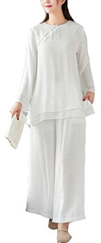 Moonetto Womens Chinese Traditional Tai Chi Uniforms Kung Fu Clothing Martial Arts Suit Cotton Wing Chun Clothes (0253-White-S)