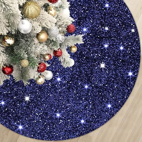 Falda de árbol de Navidad azul marino de 36 pulgadas, falda de árbol de Navidad única bordada, falda de árbol de Navidad, falda vintage para árbol de Navidad, decoración del hogar