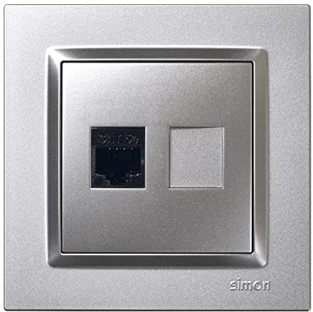 SIMON - Toma RJ45 Cat 5e, Enchufe de Empotrar, Conector de Cable Ethernet, Enchufe de Parerd Empotrable, Serie Simon 10, Fácil de Instalar, Incluye Marco, Tapa y Mecanismo, Color Aluminio