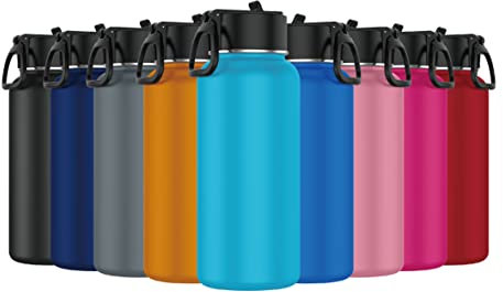 Mi Ko Mi Ka Botella de Agua de Acero Inoxidable - Botella Térmica Reutilizable Deportiva | Sin BPA | Mantiene Frio y Calor | Termo y Hermética - A Prueba de Fugas (1 Litro, Turquesa)
