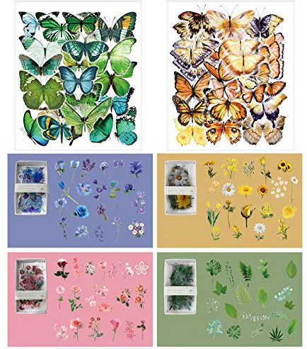 240 Stück Scrapbook Aufkleber Pflanzen BOZILY Blumen Sticker Transparent PET Scrapbooking Schmetterlinge Sticker für Fotoalbum Sammelalbum Notizbuch Tagebuch Laptops DIY Dekoration…