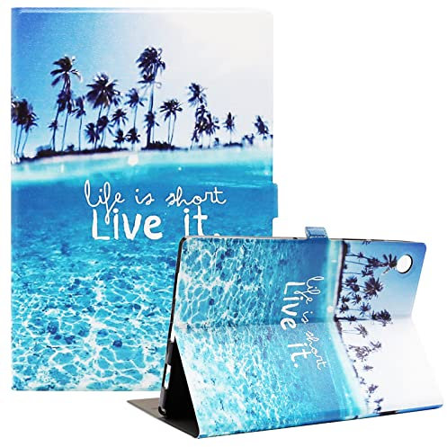 Bbjjkkz Samsung Galaxy Tab A8 Case for 10.5 Inch Tablet SM-X200 SM-X205 SM-X207, Slim Fit Lightweight Pattern Tablet Case Cover for Galaxy Tab A8 10.5 2021 with Auto Wake/Sleep, Beach