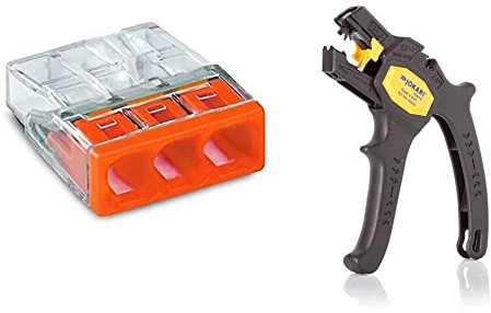 WAGO® Klemme, 3-Leiter, Verbindungsdosenklemmen, 2273-203 (100 Stück), Orange & JOKARI 20050 Abisolierzange Super 4 plus, Schwarz, 1 Stück